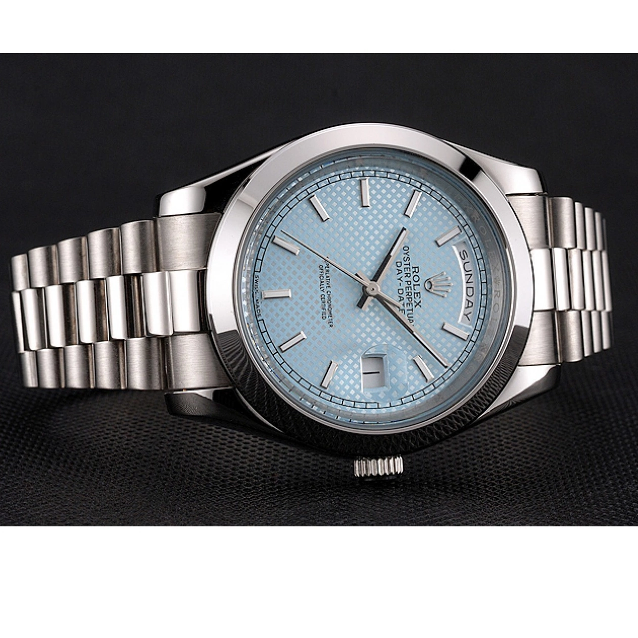 Rolex copies cheap Case Stainless Date Blue And Rolex Steel Day Ice Bracelet 40 Dial 0823
